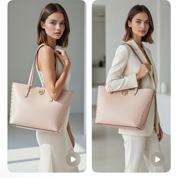 Michael Kors Handbags - Michael Kors $558 EUC Blush Pink Manhattan Studded Shopper Tote bag EUC